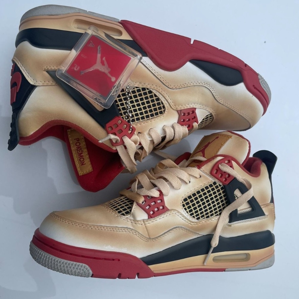 Jordan 4 Charizard custom Pokémon Tan and Red Sneakers